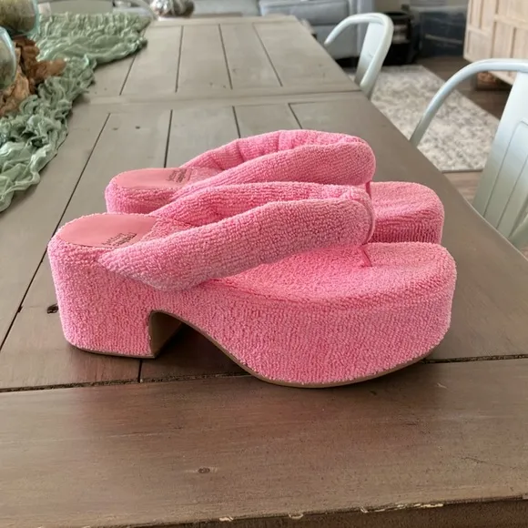 Luau 2 Platform Sandal in Pink Terry Cloth Platform Sandals Jeffrey Campbell
