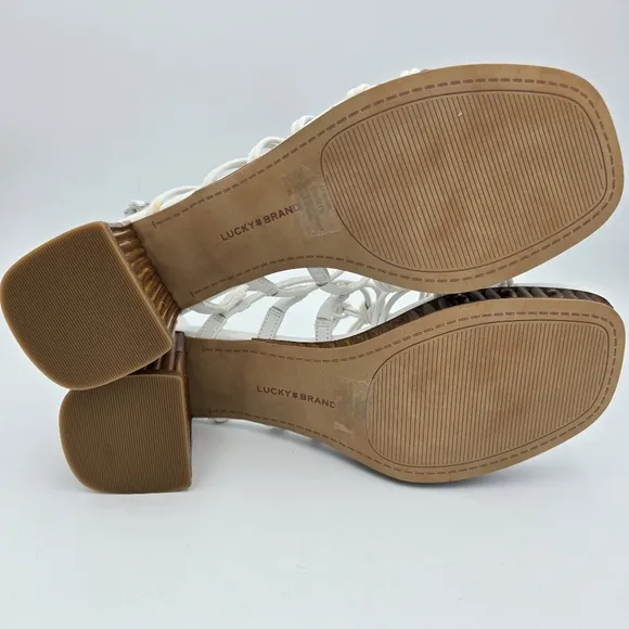Lucky Brand Bassie Strappy Block Heel Sandals, Open White/Natural, Size 10M