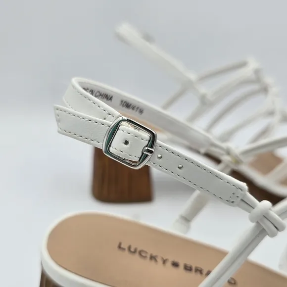Lucky Brand Bassie Strappy Block Heel Sandals, Open White/Natural, Size 10M