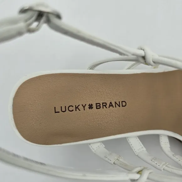 Lucky Brand Bassie Strappy Block Heel Sandals, Open White/Natural, Size 10M