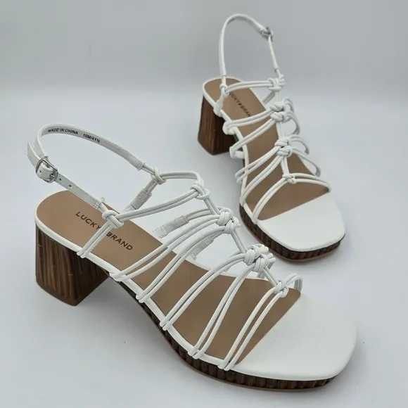 Lucky Brand Bassie Strappy Block Heel Sandals, Open White/Natural, Size 10M