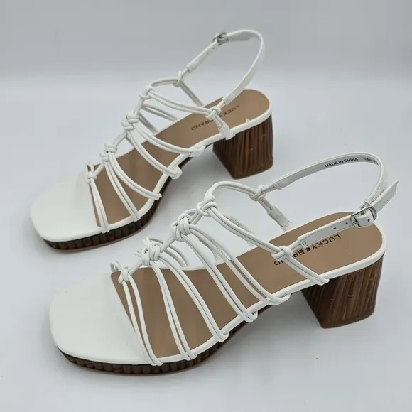 Lucky Brand Bassie Strappy Block Heel Sandals, Open White/Natural, Size 10M