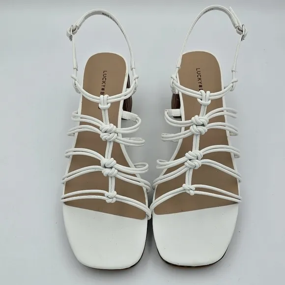Lucky Brand Bassie Strappy Block Heel Sandals, Open White/Natural, Size 10M