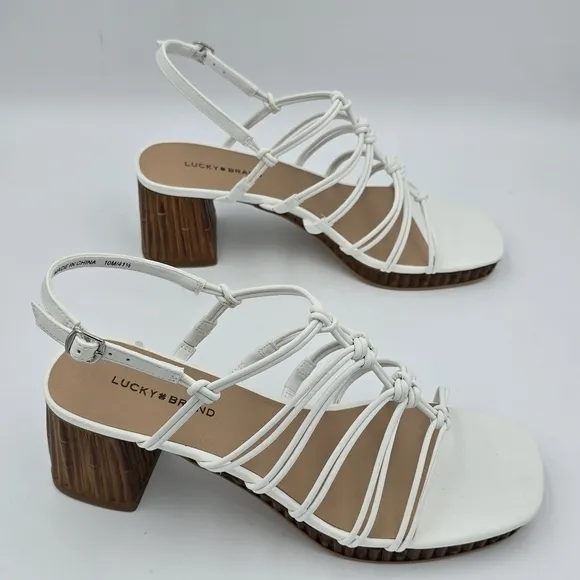 Lucky Brand Bassie Strappy Block Heel Sandals, Open White/Natural, Size 10M