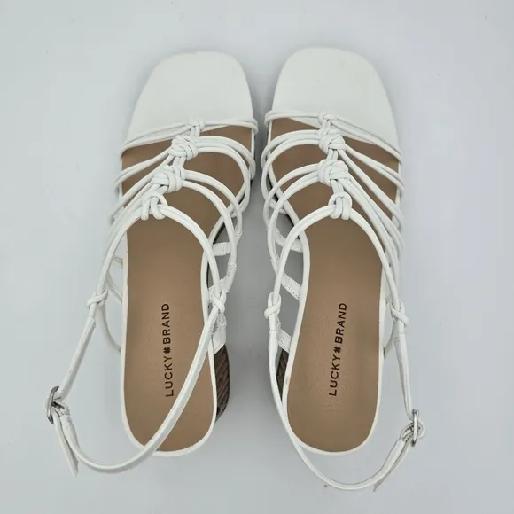 Lucky Brand Bassie Strappy Block Heel Sandals, Open White/Natural, Size 10M