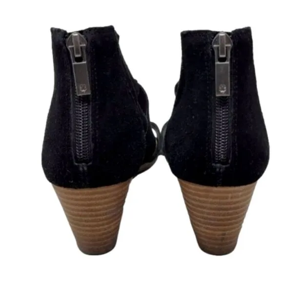 Lucky Brand Jamain black suede wedge sandal size 6 1/2 in box