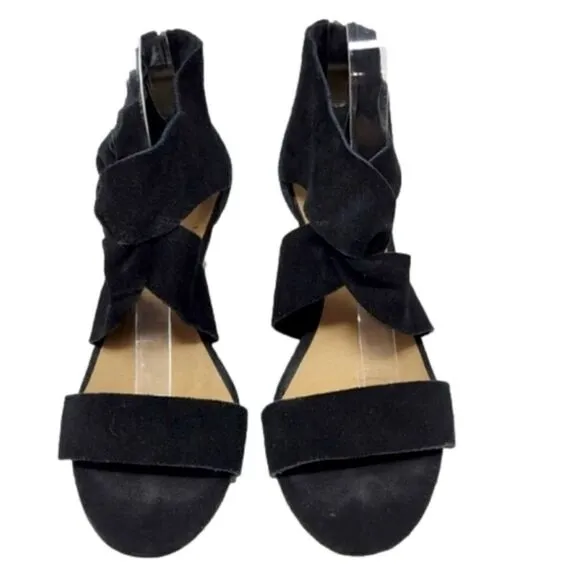 Lucky Brand Jamain black suede wedge sandal size 6 1/2 in box