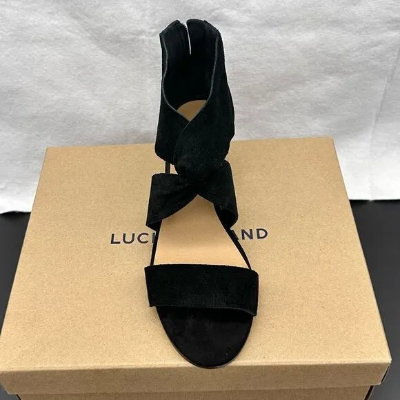 Lucky Brand Jamain black suede wedge sandal size 6 1/2 in box