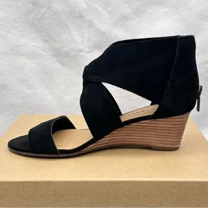 Lucky Brand Jamain black suede wedge sandal size 6 1/2 in box