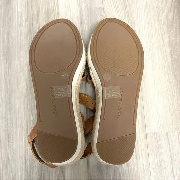 Lucky Brand Sandals Women’s 8 Juniffer Brown Leather Platform Wedge New