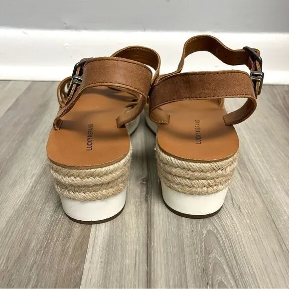 Lucky Brand Sandals Women’s 8 Juniffer Brown Leather Platform Wedge New