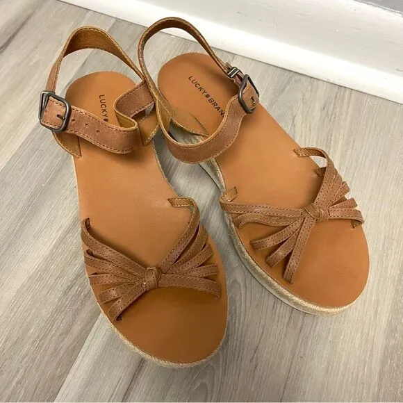 Lucky Brand Sandals Women’s 8 Juniffer Brown Leather Platform Wedge New