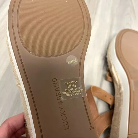 Lucky Brand Sandals Women’s 8 Juniffer Brown Leather Platform Wedge New