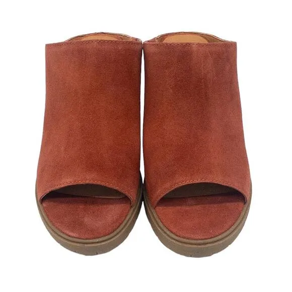 Lucky Brand Womens Chunky Mule Block Heel Dalliey Shoes Sandals Oiled Suede 9.5