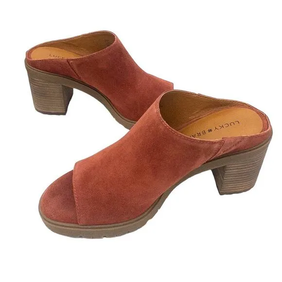 Lucky Brand Womens Chunky Mule Block Heel Dalliey Shoes Sandals Oiled Suede 9.5