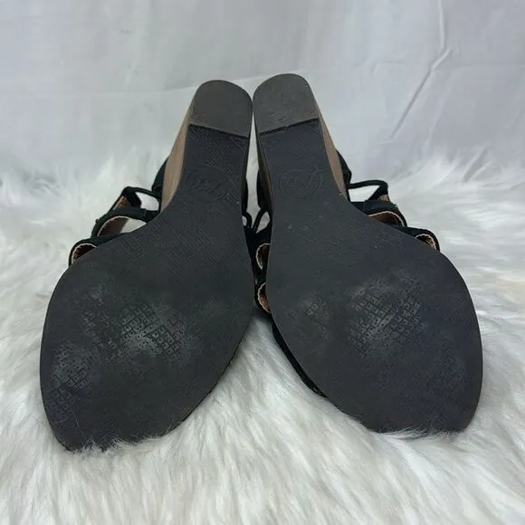 Lucky Brand Joellen Black Suede Lace Up Wedge Sandals Sz 8.5