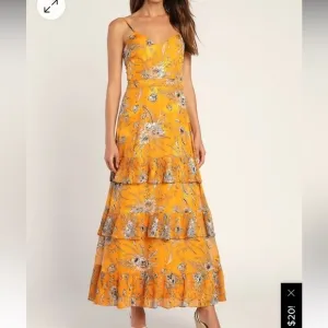 Lulus Beaming Babe Floral Jacquard Tiered Maxi Dress Women’s Golden Yellow
