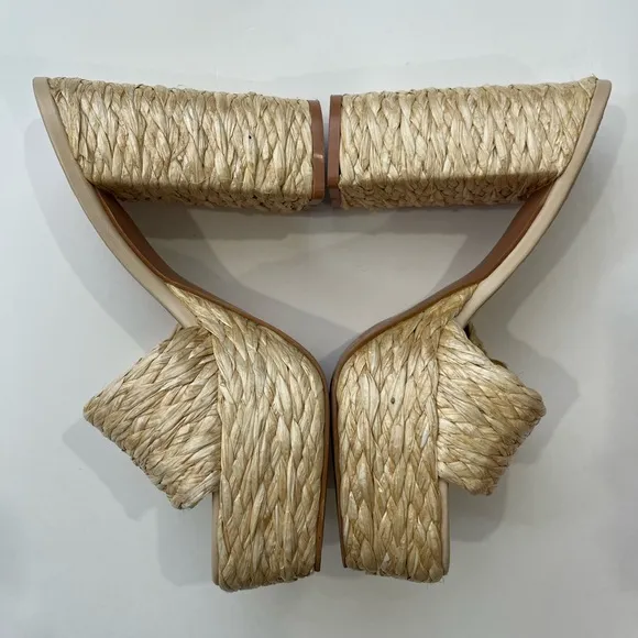 Lulus Karinah Natural Raffia Platform Slide Sandals 8