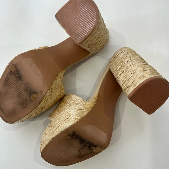 Lulus Karinah Natural Raffia Platform Slide Sandals 8