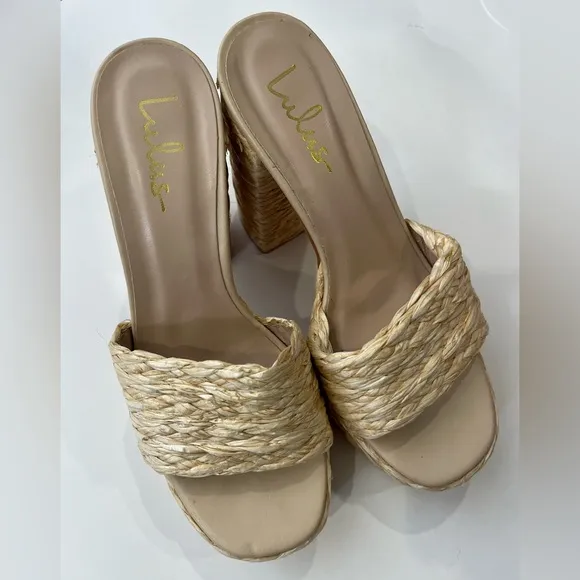 Lulus Karinah Natural Raffia Platform Slide Sandals 8