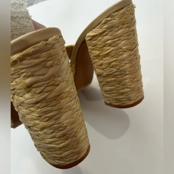Lulus Karinah Natural Raffia Platform Slide Sandals 8