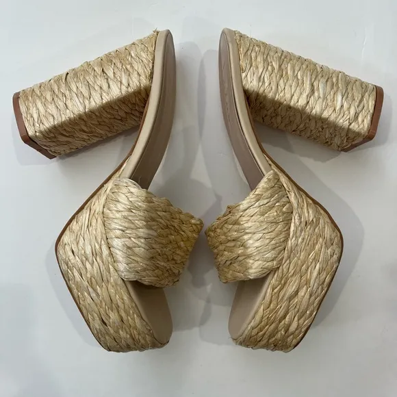 Lulus Karinah Natural Raffia Platform Slide Sandals 8
