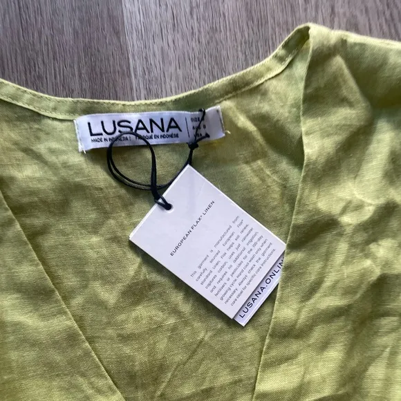 lusana brooklyn sage green wide sleeve tiered linen maxi dress size small new