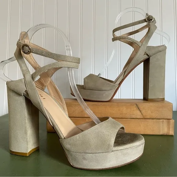 M. Gemi THE NOTTE DUE Retro Sandals/Heels in Sandstone Suede *Italy*