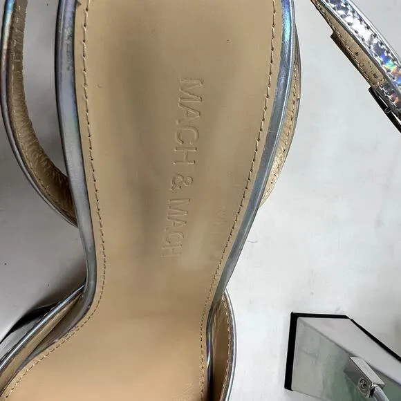 Mach &amp; Mach Iridescent Leather Double Bow Platform Sandals size 37.5 7.5