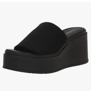 Madden Girl by Steve Madden Wesley Platform Wedge Slide Sandals in Black Fabric