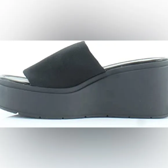 Madden Girl by Steve Madden Wesley Platform Wedge Slide Sandals in Black Fabric