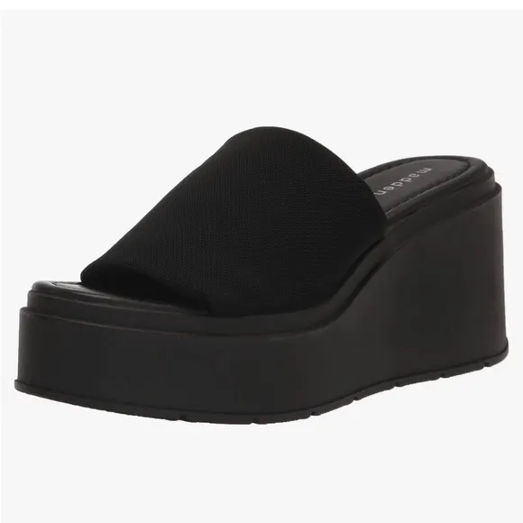 Madden Girl by Steve Madden Wesley Platform Wedge Slide Sandals in Black Fabric