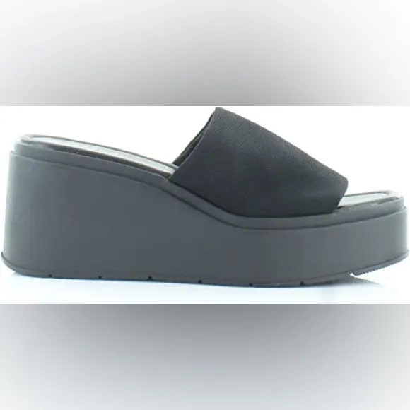 Madden Girl by Steve Madden Wesley Platform Wedge Slide Sandals in Black Fabric