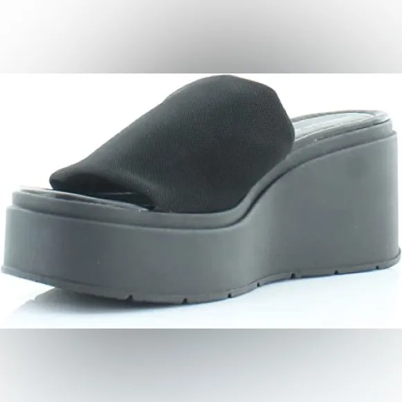 Madden Girl by Steve Madden Wesley Platform Wedge Slide Sandals in Black Fabric