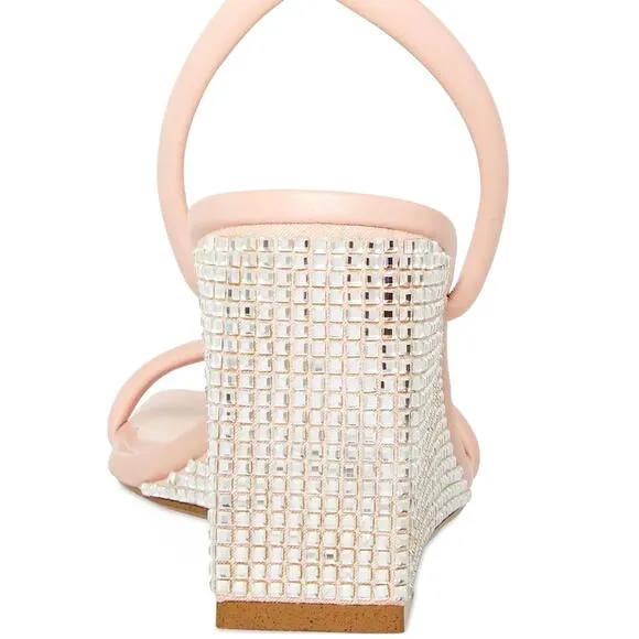 Madden Girl Monet Ankle-Strap Rhinstone Wedge Sandals - Blush - size 10m