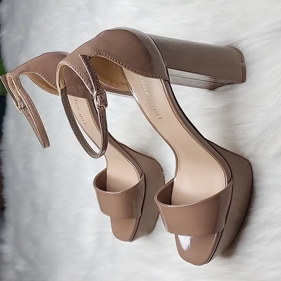 Madden Girl Omega Platform Ankle Strap Pump Dark Nude Patent Leather High Heels