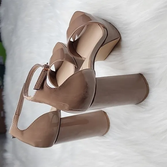 Madden Girl Omega Platform Ankle Strap Pump Dark Nude Patent Leather High Heels