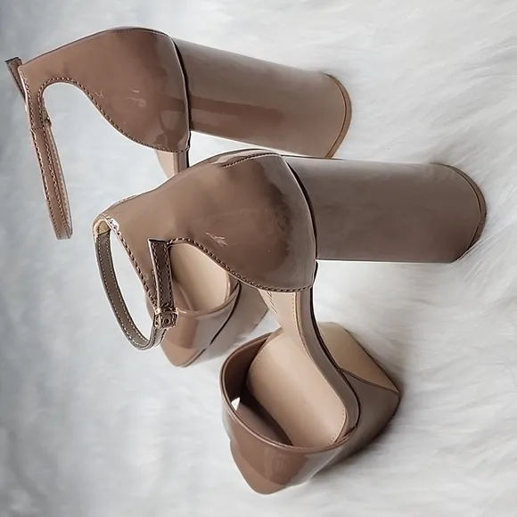 Madden Girl Omega Platform Ankle Strap Pump Dark Nude Patent Leather High Heels