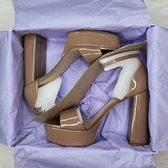 Madden Girl Omega Platform Ankle Strap Pump Dark Nude Patent Leather High Heels