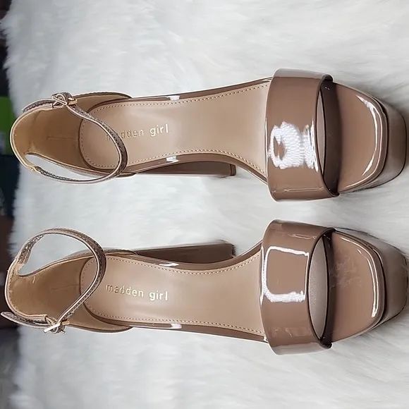 Madden Girl Omega Platform Ankle Strap Pump Dark Nude Patent Leather High Heels