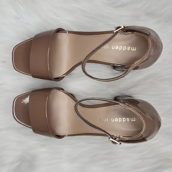 Madden Girl Omega Platform Ankle Strap Pump Dark Nude Patent Leather High Heels