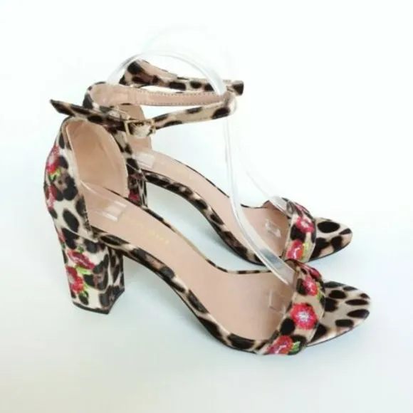 Madden Girl Sandals Women Size 9M Animal Print Behave Embroidered Block Heel