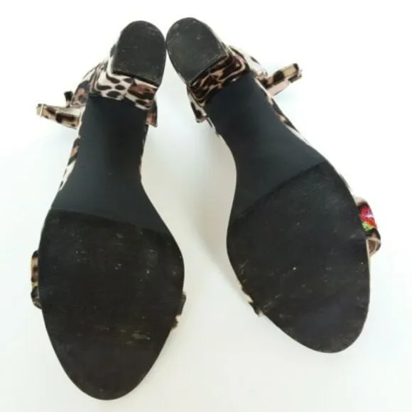 Madden Girl Sandals Women Size 9M Animal Print Behave Embroidered Block Heel
