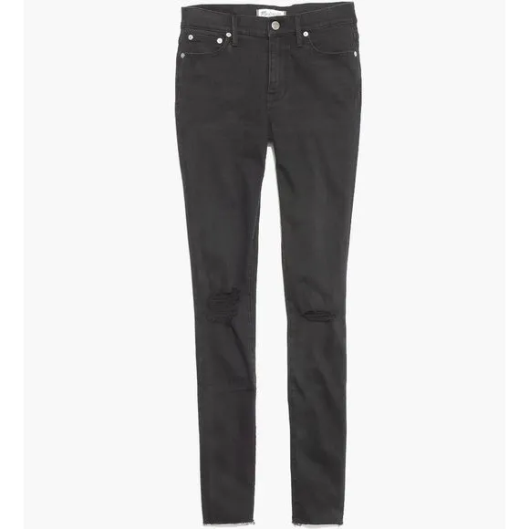 MADEWELL 9&quot; Mid-Rise Skinny Jeans Black Sea sz 25 Women's Casual Ripped Denim