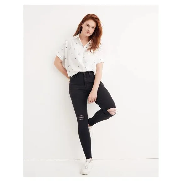 MADEWELL 9&quot; Mid-Rise Skinny Jeans Black Sea sz 25 Women's Casual Ripped Denim