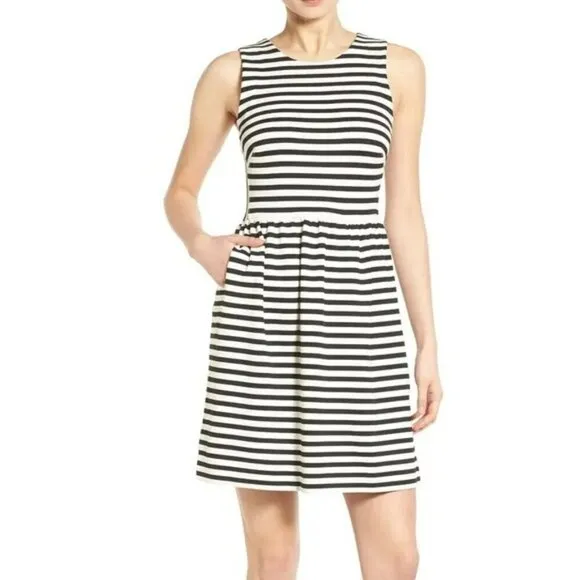 Madewell Black &amp; White Striped Afternoon Fit and Flare Sleeveless Mini Dress M