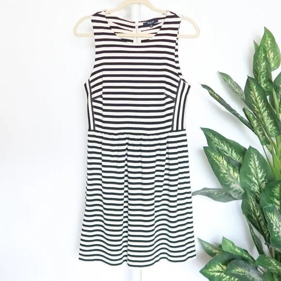 Madewell Black &amp; White Striped Afternoon Fit and Flare Sleeveless Mini Dress M