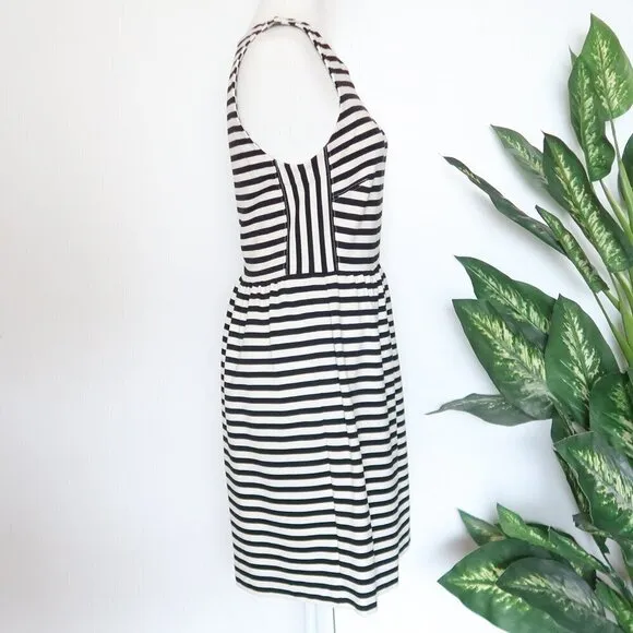 Madewell Black &amp; White Striped Afternoon Fit and Flare Sleeveless Mini Dress M
