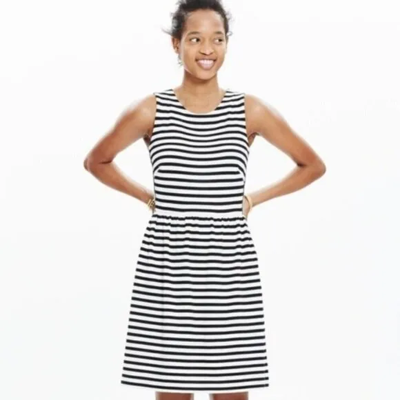 Madewell Black &amp; White Striped Afternoon Fit and Flare Sleeveless Mini Dress M