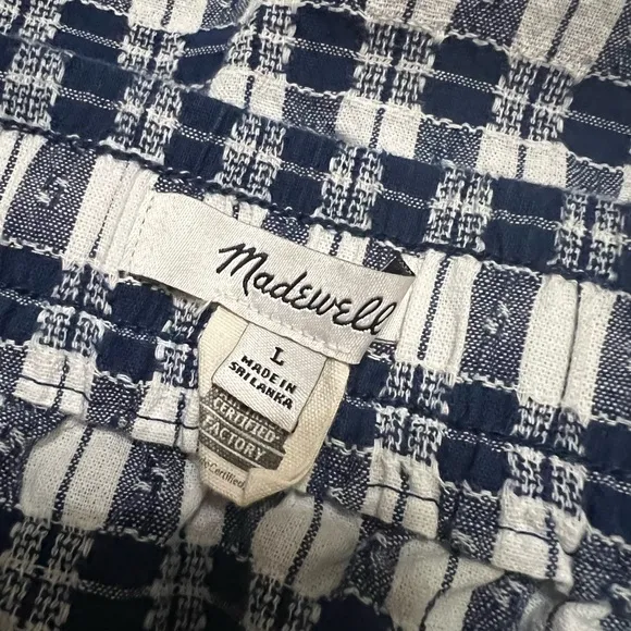 MADEWELL Curved-Hem Mini Skirt in Plaid Navy White SZ L